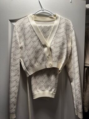 Fendi Logo Knit Set – Cardigan + Skirt